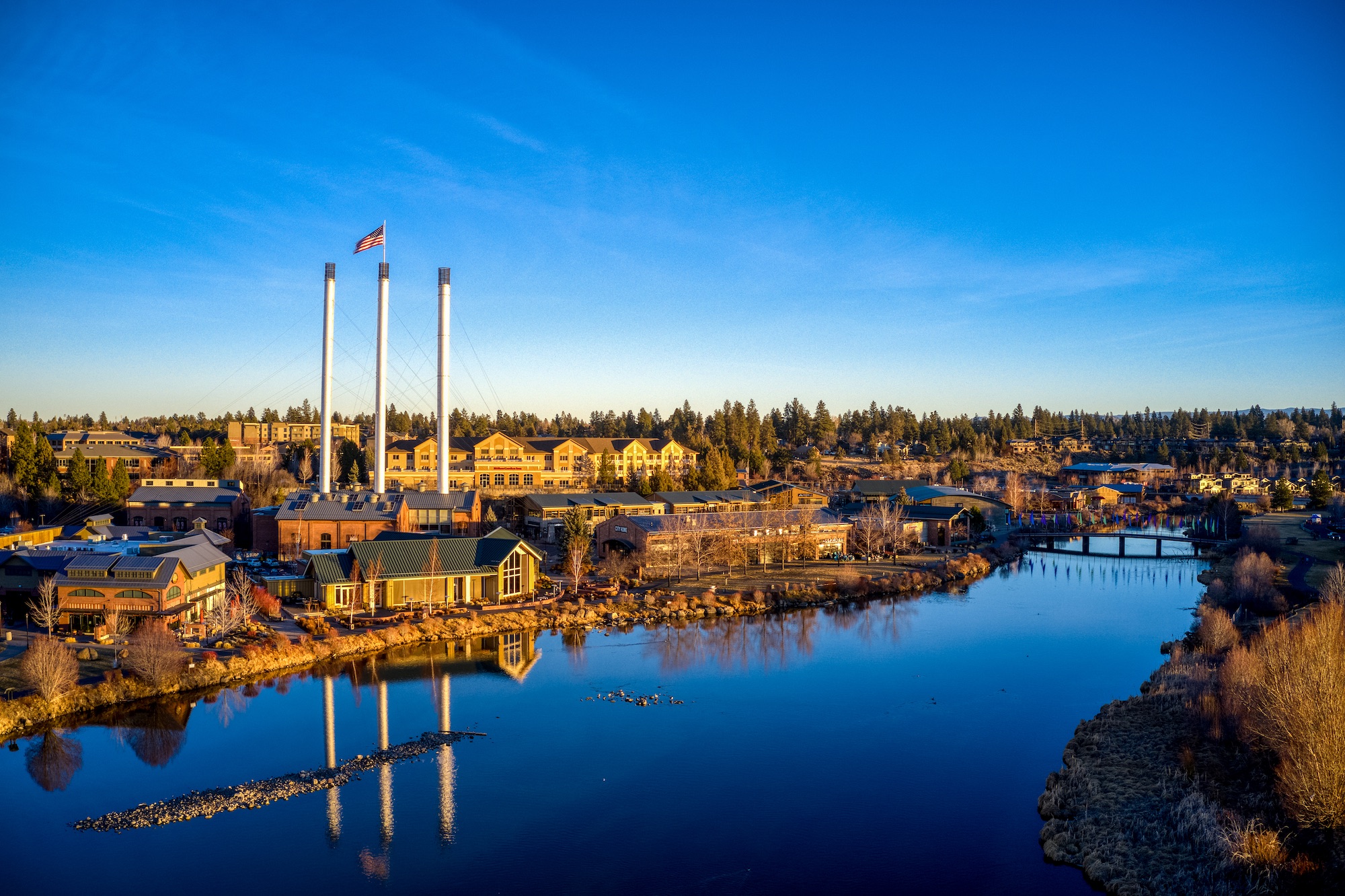 Old Mill District and Deschutes River in Bend Oregon