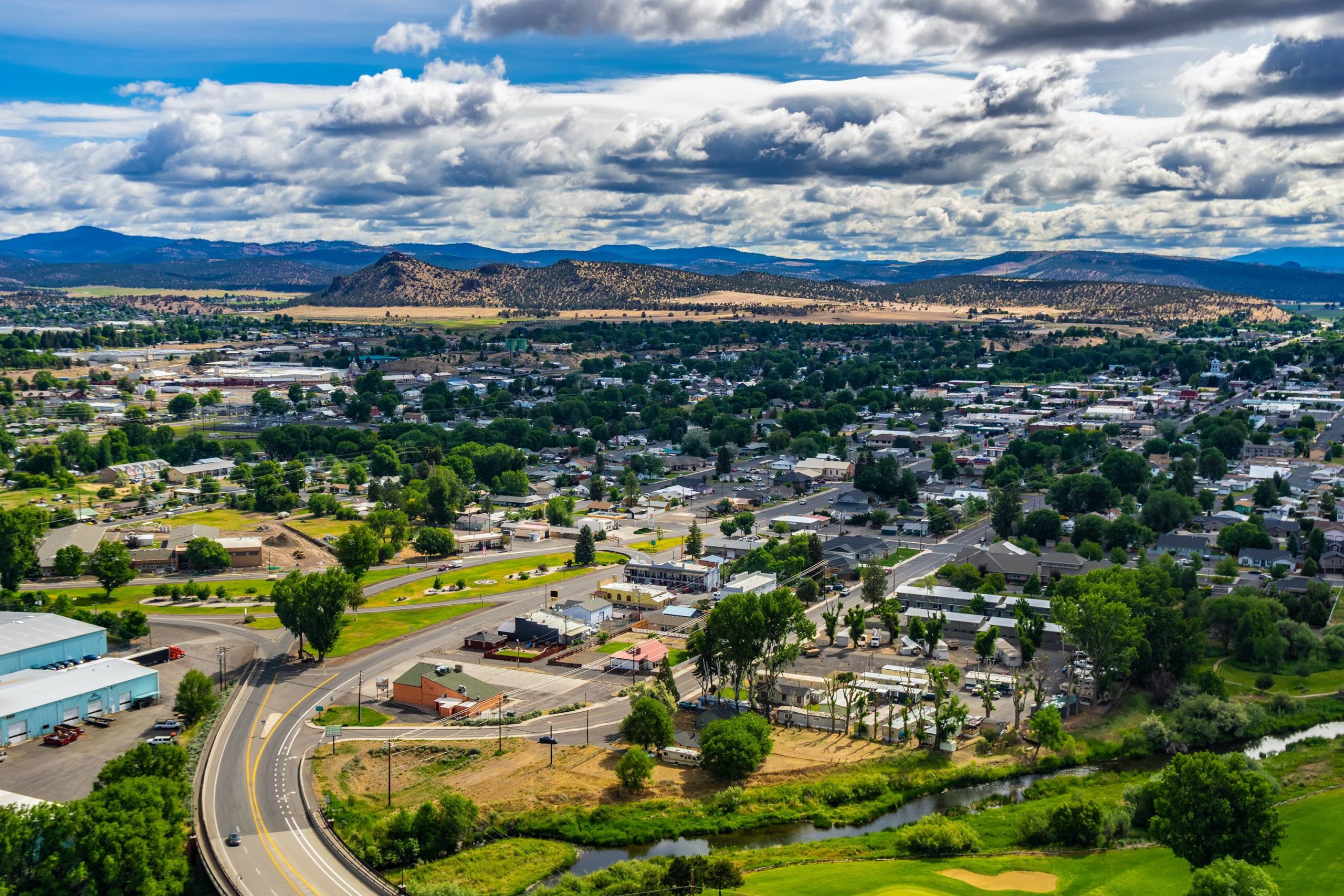 Overlooking view at Prineville from Ochoco Wayside State Park viewpoint, Central Oregon, USA.