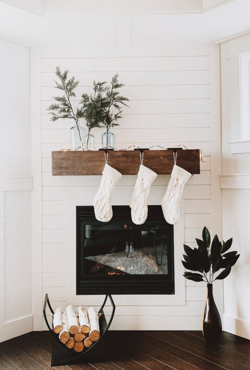 stockings hung on wooden mantal