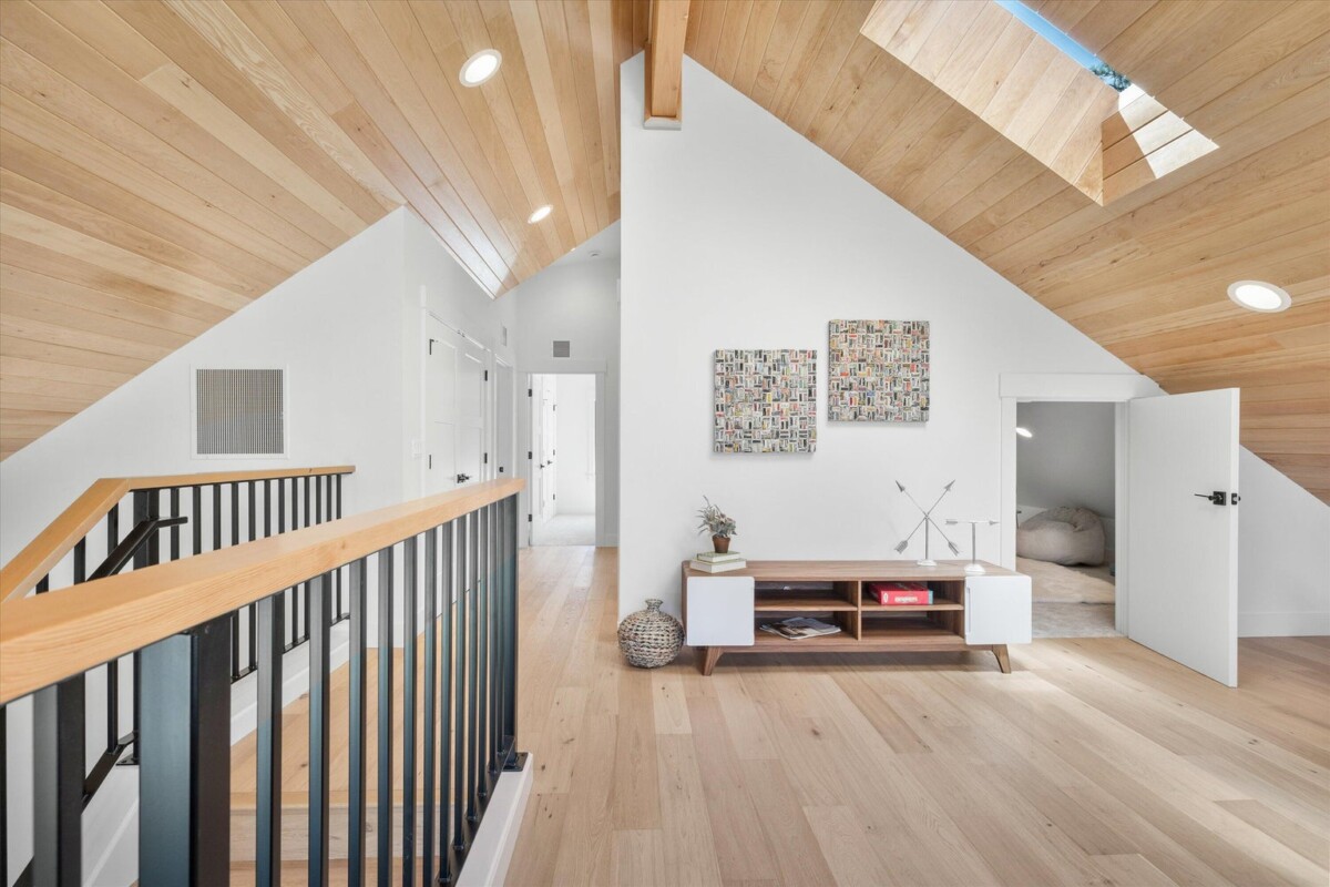 Wood ceiling, open space in a home